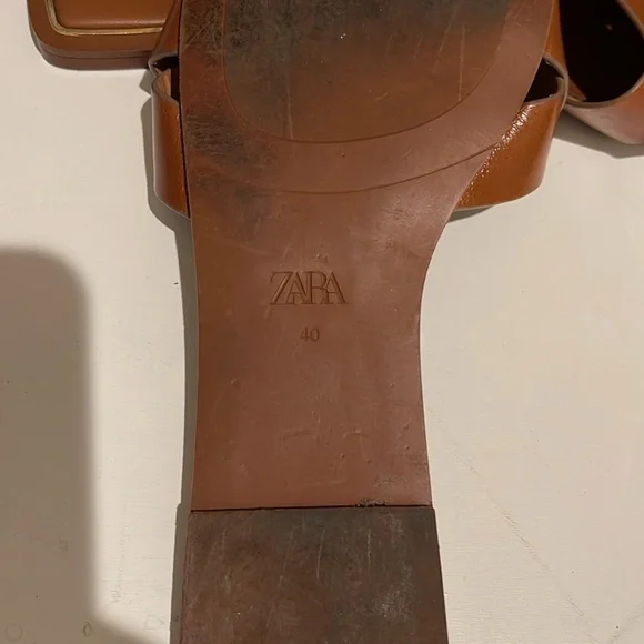 Zara Camel Cognac leather Slides - Picture 3 of 3